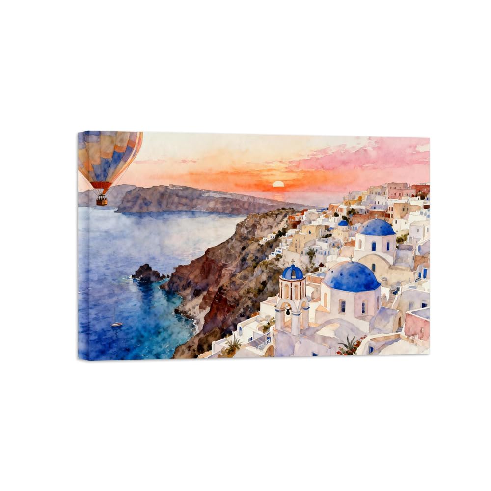 Ozpwbvy Wrapped Canvas Sea Buildings Landscape Canvas Wall Art Picture 20X30cm Framed