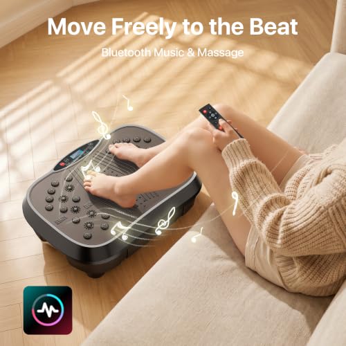 Image of Vibration Plate Exercise Machine for Lymphatic Drainage, 10 Preset Modes & 200-Level Vibrating Platform for Whole Body Fitness, Bluetooth Audio, Home Gym Shake Plate with Resistance Bands