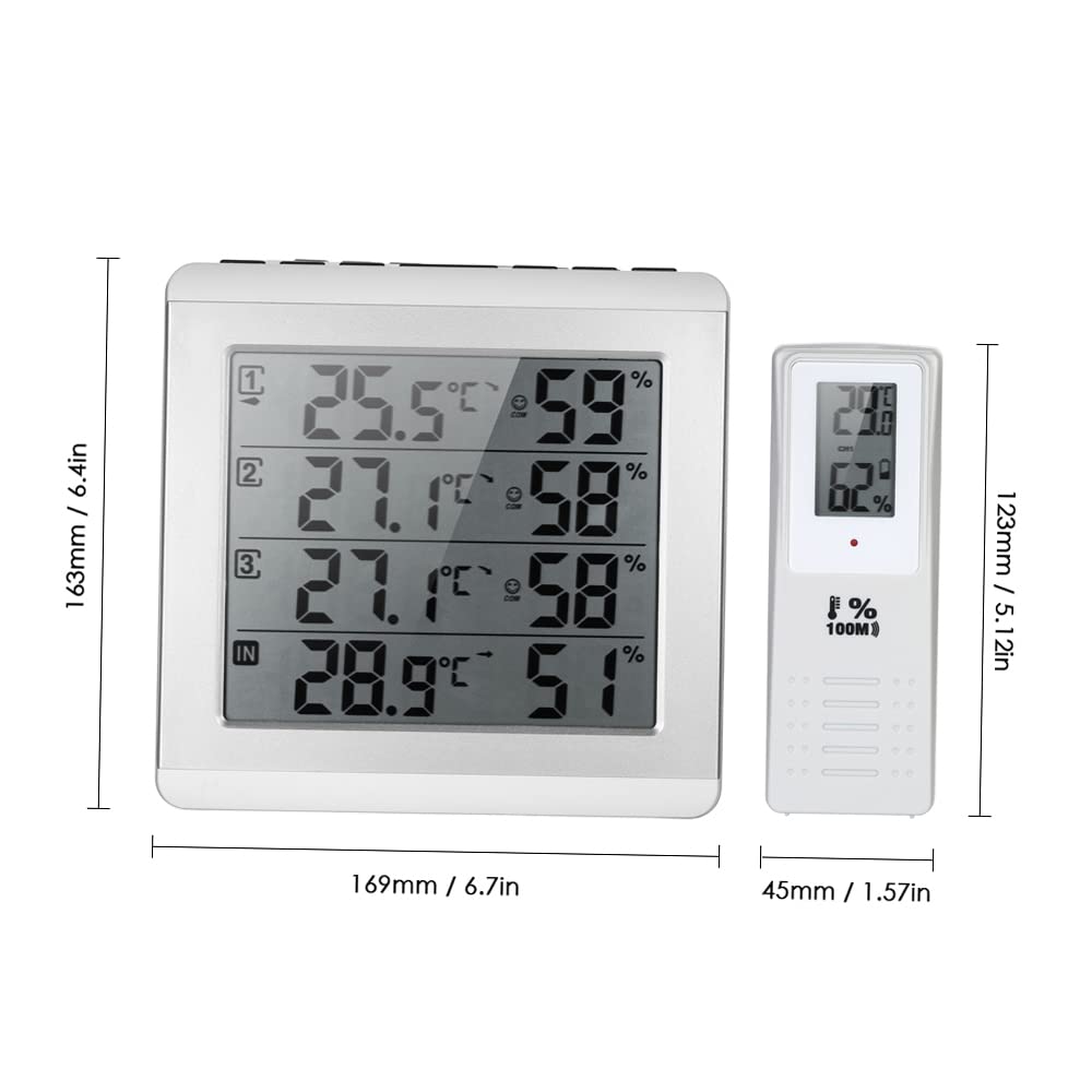 Medidor de Humedad y Temperatura de 4 Canales Higrómetro Digital Termómetro para Interiores y Exteriores Medidor Inalámbrico de Temperatura y Humedad Monitor Termómetro de