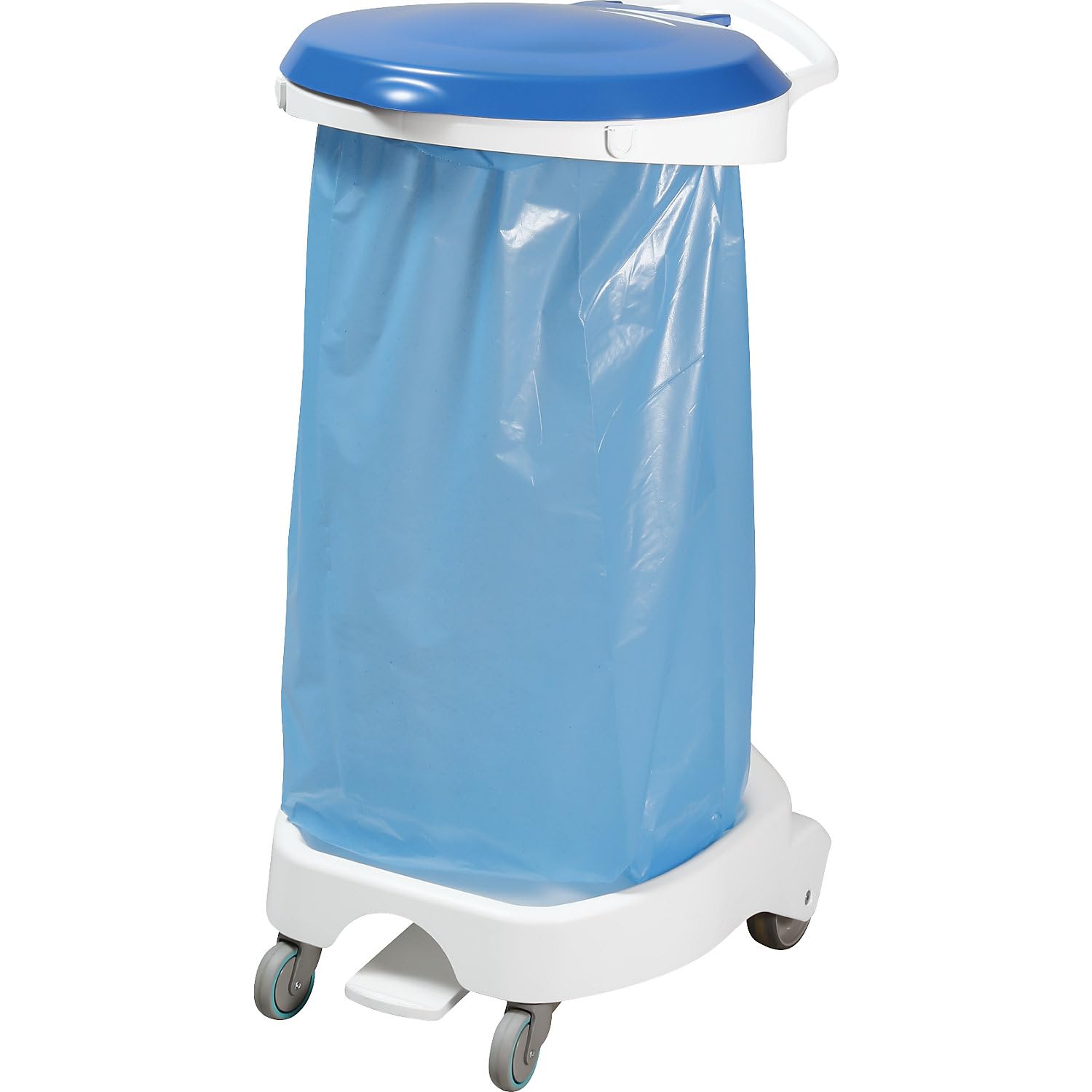 Kaiser + Kraft Pedal-Müllsackständer mit Rollen | Mit 2 Bockrollen, 2 Lenkrollen, blau
