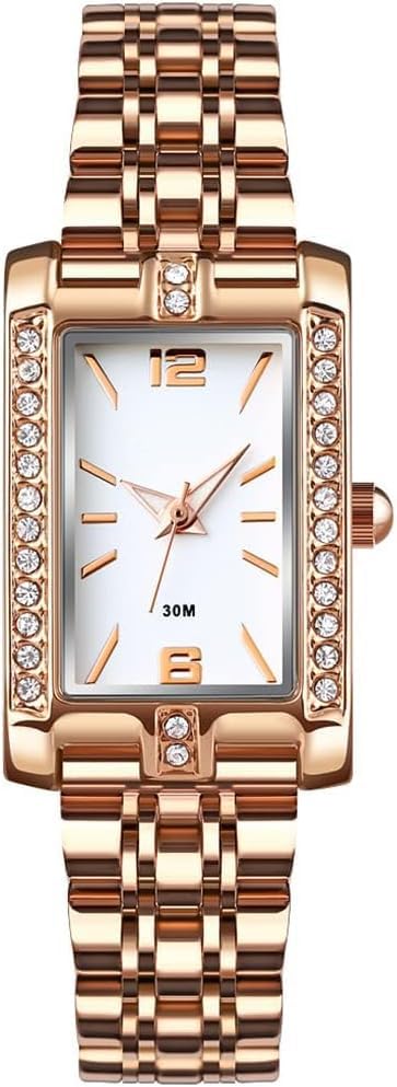 Luxury Rose Gold Square Stainless Steel Women's Watch with Diamonds, Slim Analog Quartz Waterproof Dress Watch - Perfect for Casual or Formal Occasions, Ideal Gift for Ladies, Wife, or Girls