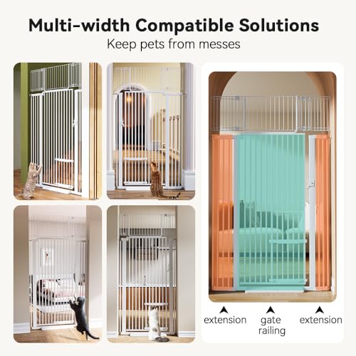 COMOMY 71" Extra Tall Pet Gate for Cats, 29.5-40.6" Extra Wide with Adjustable Cat Door, Pressure Mounted Easy Walk Through Gate with Door for Stairs, Doorways, Kitchen (White)