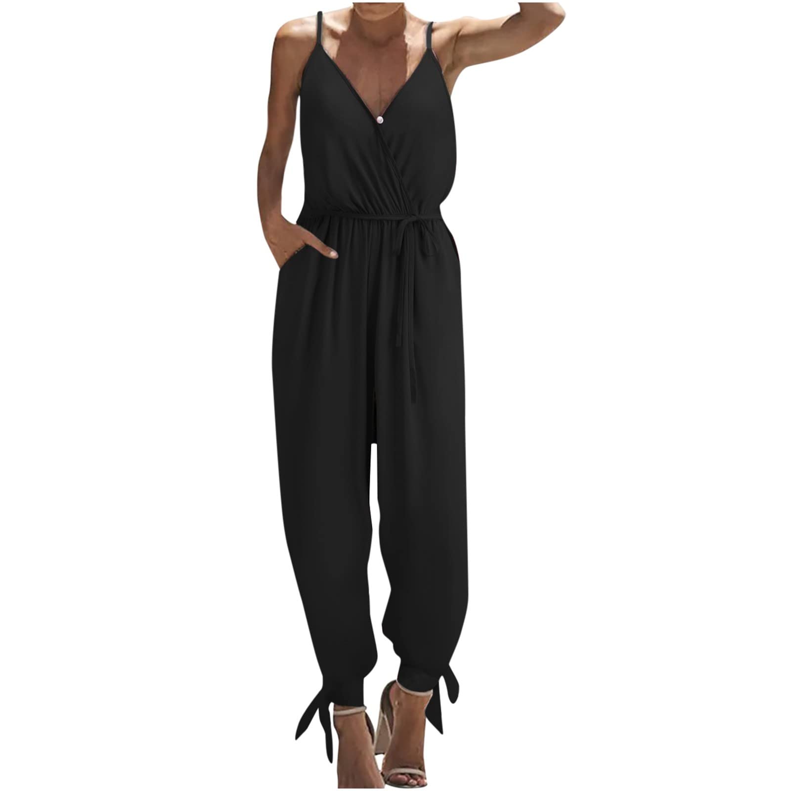 Salopette Donna Estiva Casual Tuta Intera Senza Maniche Elegante Jumpsuit Sportiva a Gamba Larga Pantaloni Tutina Larghi con Tasche per Spiaggia Vacanza