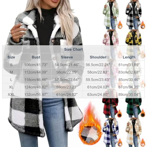 fartey Plaid Jacket Women Fleece Lined Shacket Button Down Sherpa Coat - image 6
