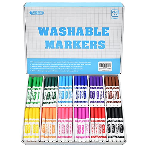 Rarlan Washable Markers Bulk, Markers for Kids, Bulk pack, 12 Colors, 240 Count