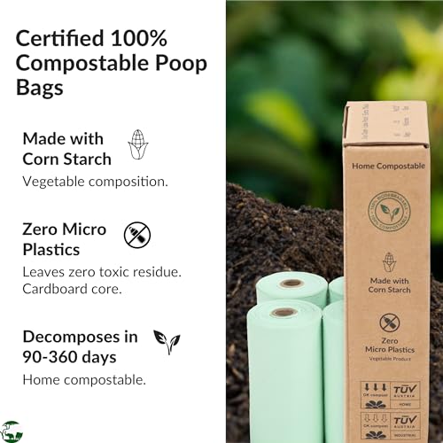 Image of 100% Compostable & Biodegradable Dog Poop Bags Leak-Proof and Extra Thick Light Green Dog Bags Pet Waste Bags for Big and Small Dogs - Unscented - Planet4Life (Pack of 60)