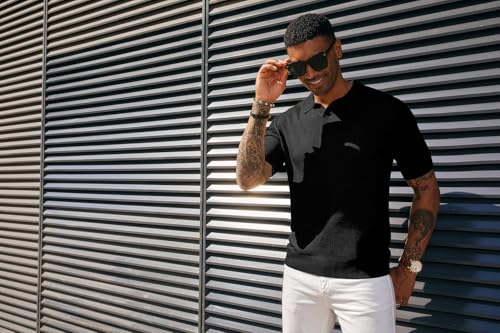 Image of DENIMHOLIC Cotton Knitted Polo T Shirt for Man | Ribbed Textured Knit Polo Mens Tshirts | Collar T Shirts for Men
