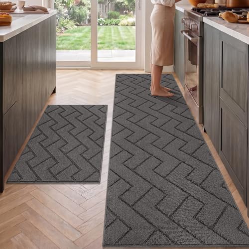 Image of hicorfe Kitchen Runner Rug,24 inchx71 inch+24 inchx35 inch Kitchen Set,Non-Slip Kitchen Mat