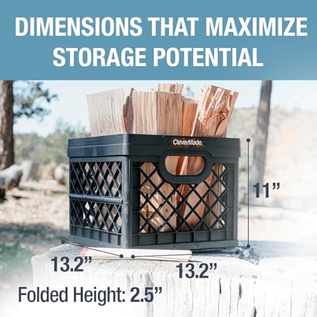 CleverMade Collapsible Milk Crate, Obsidian, 1PK - 25L (6 Gal) Stackable Storage Bins, Holds 50lbs Per Bin - Clevercrates are Heavy Duty, Plastic Collapsible Storage Crate for Multi Purposes