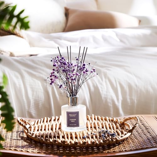 Image of Airkeep Reed Diffuser Set,3.38 fl oz (100 ml) - Lavender Field Oil Diffusers with 8 Reed Sticks, Home Fragrance Reed Diffuser for Bathroom Shelf Decor