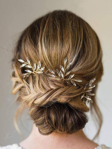 Artio Bride Wedding Rhinestone Hair Pins Bridal Hair Accessories Hair Piece for Women and Girls 3 PCS HP042 (Gold)