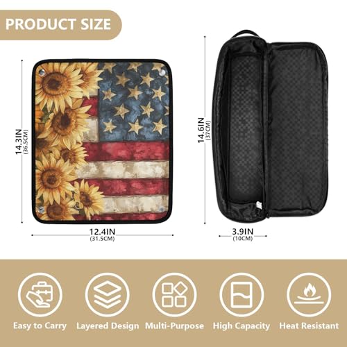 Estuche de viaje 2-en-1 para rizador con almohadilla resistente al calor, gran capacidad organizadora para planchas de pelo, rizadores y alisadores, diseño Americana Sunflower Blend miniatura 4