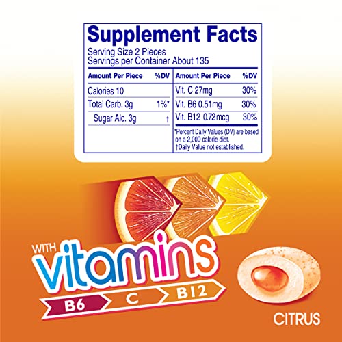 Mentos Gum With Vitamins, Sugar Free Chewing Gum With Xylitol, Citrus Flavor, Vitamins B6, B12 And C, Bottle Of 45 (Bulk Pack Of 6) #TOP4