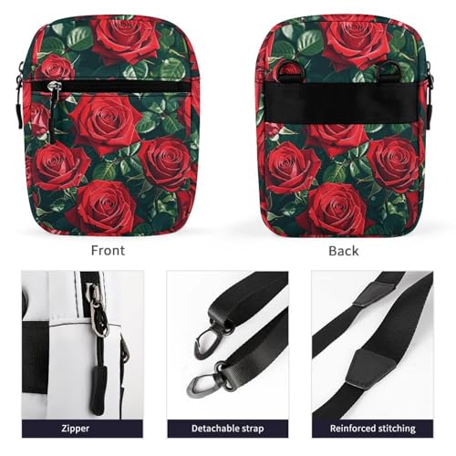 Personalized Small Crossbody Bag Water Resistant Messenger Bags Mini Red Rose Romantic Printing SlingBag For Men Women3