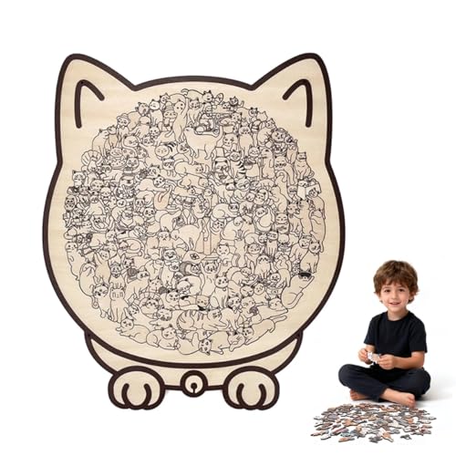 Moderobot 135ピース モランディカラー 猫型木製ジグソーパズル 猫のシルエットフレーム ユニークな不規則な動物ピース ユニークなカットピース 大人とティーン向け ホームデコレーションギフト(Color D)