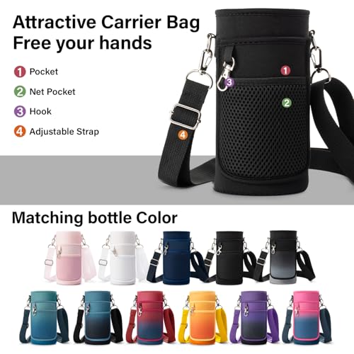Insulated Water Bottle | Thickened Stainless Steel Vacuum Metal | Portable Sports Water Jug for Gym and Hiking with Straw, Carrier Bag, Handle Strap | BPA-Free 32 oz