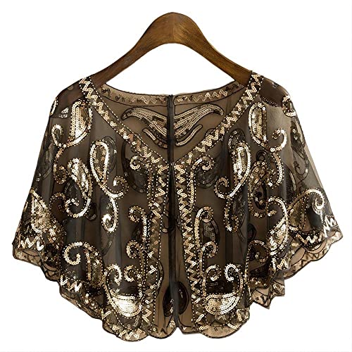 Specell 1920s Shawl Wraps Wedding Bridal Wrap Sequin Beaded Shawl For Evening Dresses Wedding Gatsby Party Harlem Night. Bright Black Gold4