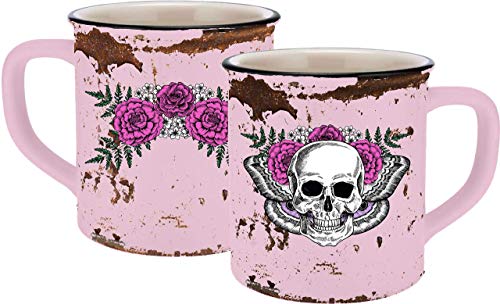 infinite by GEDA LABELS (INFKH) Totenkopf Lady Skull Emaille-Optik cerámica, Taza de café, 0.4 litros, Rosa