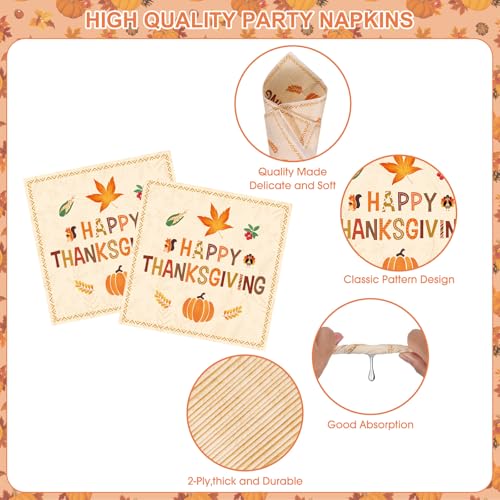 102 Pcs Thanksgiving Party Supplies Sets - Includes Happy Thanksgiving Dinner Paper Plates Napkins, Give Thanks Banner Dessert Plates Cups Tablecloth for Fall Thanks Giving Party Decorations, Serve 25 - image 4