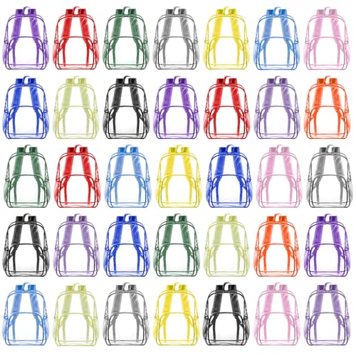 Image of Amylove 36 Pcs Clear Backpack bulk for Stadium Events Heavy Duty PVC Transparent Bookbag for College Workplace Security (15 Inches,12 Colors)