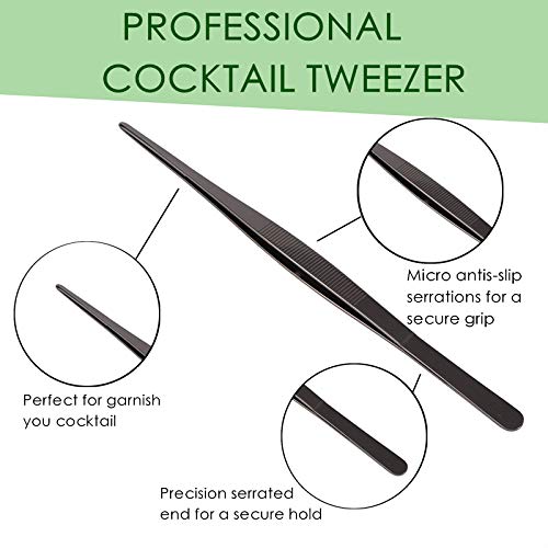 Tongs Tweezers - 12 Inch / 30cm Long Food Tongs Straight Serrated Forceps Cocktail Tweezers Bar tool, ITTZ0001 (Glod)