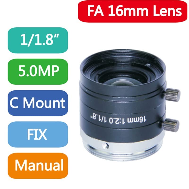 Microscope 5MP Manual Iris Lens 4mm 6mm 8mm 12mm 16mm 25mm 35mm 50mm 75mm Fixed Focal F2.0 1/1.8Inch C Mount(16mm Lens)
