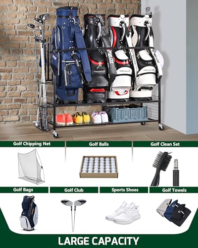 Image of Mythinglogic 4-Bag Golf Storage Organizer with Club and Shoe Storage