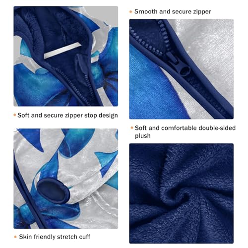 Blue Satin Bows on White Toddler Fleece Jacket Girl Boys Hooded Fleece Jacket Coat Warm Outwear Zip-up 3-10T3