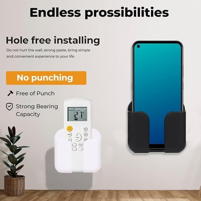 Image of WALLVIEW TECH Pack of 5 Wall Mounted Mobile Phone Holder Storage Case for Phones with Strong Adhesive Strips | Wall Mount Mobile Stand /Multi-Purpose Stand for Phone Charging (Orange)