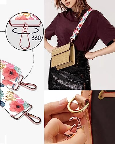 Image of Purse Straps Rose Gold Buckles Wide Shoulder Strap,Fashion Adjustable Replacement Belt for Crossbody Canvas Bag Handbag(Pink Green Flower)