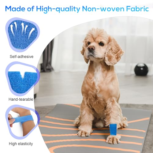 AiQInu 12 Rollen Selbstklebender Verband, 2.5cm x 4.5m, Hypoallergen, Atmungsaktiv, Fixierbinde, Elastische Bandage, Selbstklebende Elastische Binden, für Katze, Hund, Pferd Bein Klebeverband