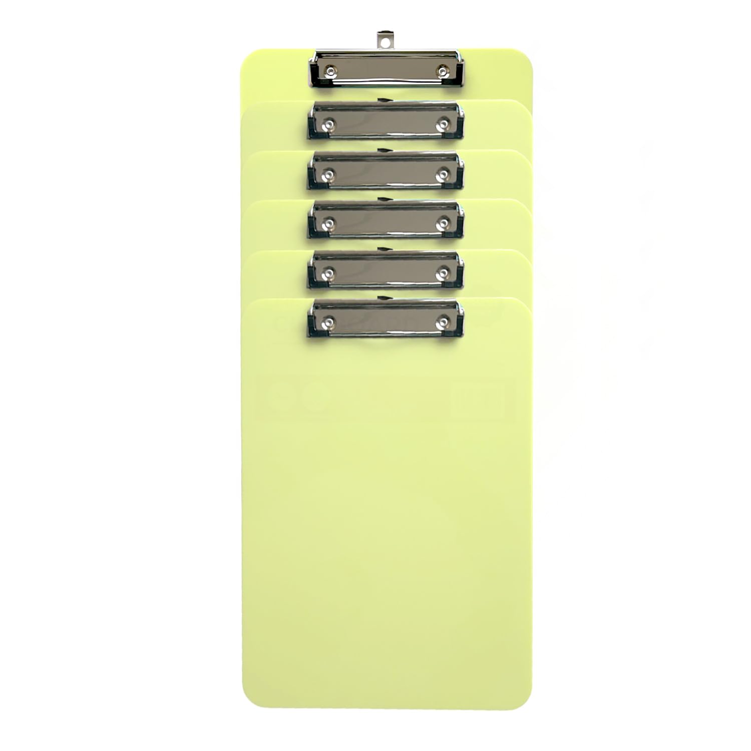 Pack of 6 A4 Pastel Yellow Plastic Clipboards with Metal Clip and Round Corner