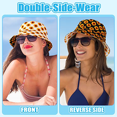 Yahenda 2 Pcs Reversible Bucket Hat, Unisex Print Double Side Wear Fisherman Hats For Women Men, Daisy And Sunflower Hat, Outdoor Fisherman Hat Headwear #TOP2