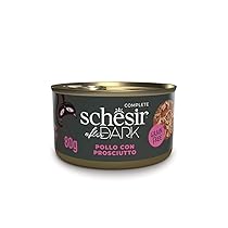 Schesir After Dark, Filetti di Pollo con Prosciutto in Brodo, Alimento Umido Completo per Gatti, in Lattina, Grain Free, Alto Contenuto di Proteine, Fonte di Idratazione, 12 x 80 g