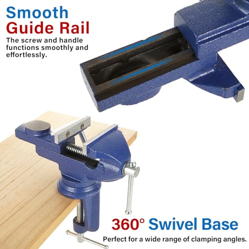 MUXHEL Vice 70mm, Bench Vice Clamp 360° Swivel Base Vices for Workbench, Heavy Duty Work Bench Clamp Table vice for Small DIY Craft Projects Sanding Drilling Welding-Blue 3 MUXHEL Vice 70mm, Bench Vice Clamp 360° Swivel Base Vices for Workbench, Heavy Duty Work Bench Clamp Table vice for Small DIY Craft Projects Sanding Drilling Welding-Blue - Image 3