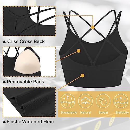 Image of Sykooria 3 Pack Strappy Sports Bra for Women Sexy Crisscross for Yoga Running Athletic Gym Workout Fitness Tank Tops