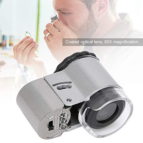 Image of Mini Pocket Microscope 50X with LED Light Portable Magnifying Glass for Banknote Detection Jewelry Appraisal Printing Inspection