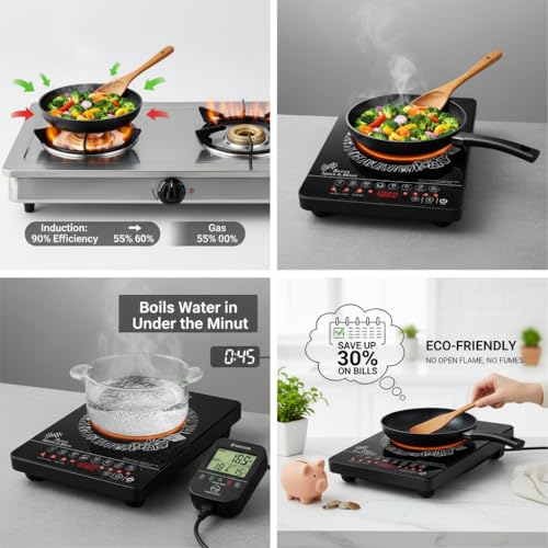 Image of Drumstone (Exclusive & Limited 5 Year Warranty) Induction Cooktop 2000W Electric Stove Rapid Heating Cooking Plate, Shockproof Induction Chulha, Energy Efficient, Easy Clean Surface, Gas-Free Cooking