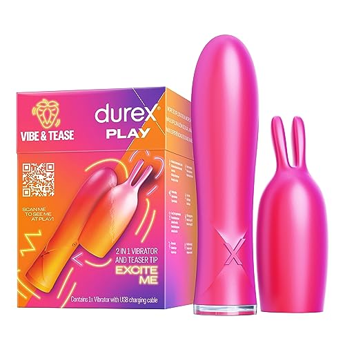 Durex 2-in-1 Vibrator with Teaser Tip 7 Modes Adult Toys for Women Men Couples Sensory Experience Water Resistant Quiet Discreet Perfect Valentines Gift