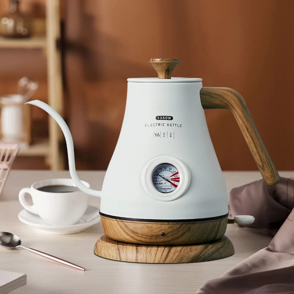 YXSH Hervidor Eléctrico Retro De 1,0 L, Cuello De Cisne Boca Delgada Tetera Cafetera Manual Revestimiento De Acero Inoxidable con Termómetro