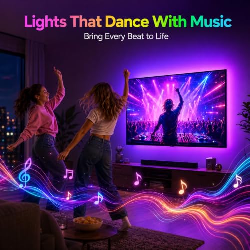 Image of MORIACC LED Lights for TV, 16.4ft TV LED Backlight for 45-75 Inch TVs, Strip Lights with Music Sync, Bluetooth APP and Remote Control, USB Powered for Bedroom Gaming Home Decor