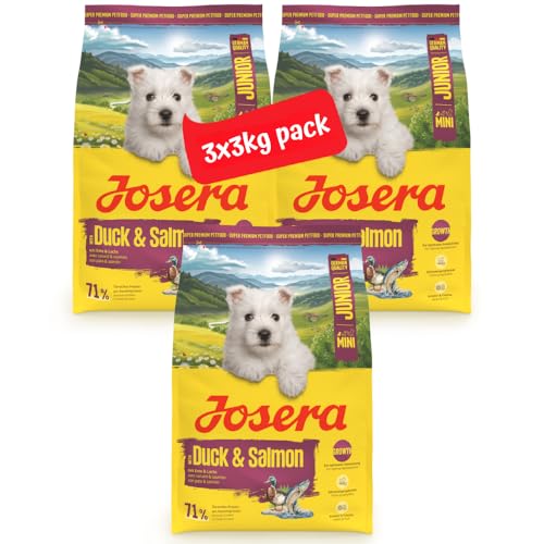 JOSERA Mini Junior Ente & Lachs (3 x 3 kg) | Premium Trockenfutter für wachsende Hunde bis 10 kg ab der...