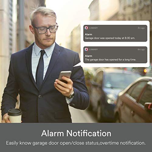 Lumary Smart Garage Door Opener Compatible with Alexa and Google Assistant, Wi-Fi Control, Message Notification Modes, No Hub Required.