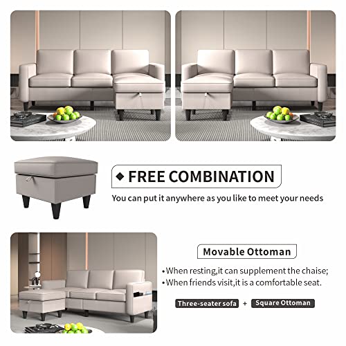 Youmumeub Convertible Sectional Sofa Couch, L-Shaped Couch 3-Seat Sofa With Storage Reversible Chaise, Sectional Couches For Living Room, Apartment And Small Space (Beige) #TOP4