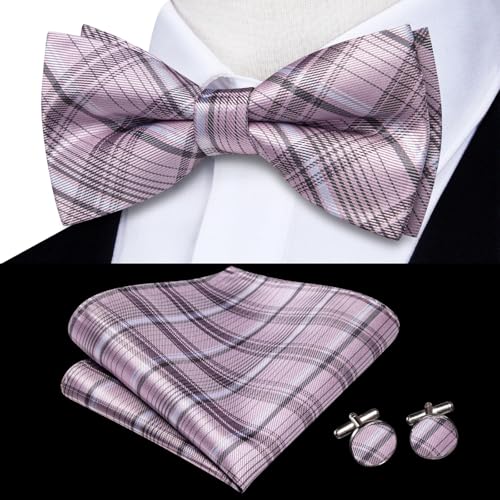Image of Dubulle Mens Paisley Striped Bowtie Set Pre-tied Bowtie for Men and Pocket Square Set Wedding Business