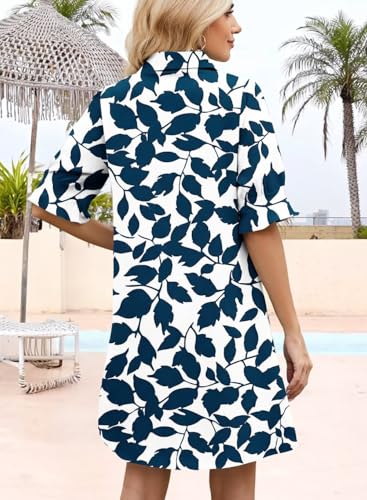 Image of Womens Summer Shirt Dress 2026 Casual Ruffle Short Sleeve Button Down Flowy Swing Shift Mini Dresses with Pockets