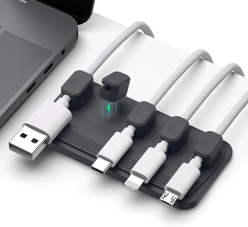 Dacobay - Soporte magnético para cables de escritorio, multiusos, 5 clips (diámetro exterior de 0.118-0.165 in) para Lightning, USB-C, micro cable,