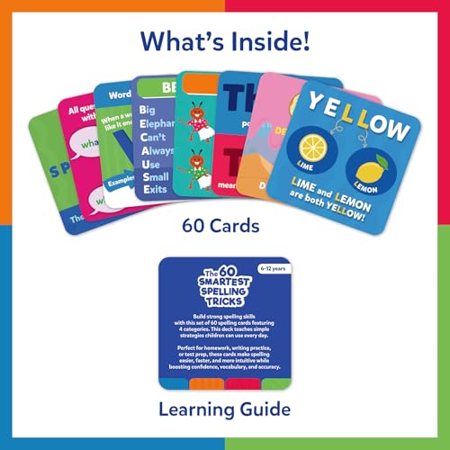 Image of Skillmatics Spelling Tricks Flash Cards for Kids - 60 Cards with 4 Categories, Spelling Strategies for Writing Practice & Test Prep, Screen-Free Language Learning Aids, Educational Gift for Ages 6-12