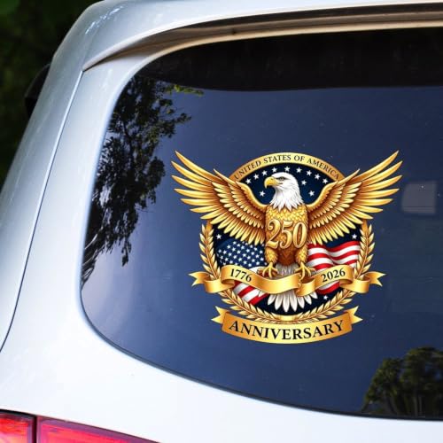 Image of 2pcs 250 Anniversary USA Merchandise 250th Anniversary USA Car Decal | Sticker 1776-2026 American Flag Patriotic Eagle Vinyl Decal for Car Truck Bumper Laptop Window Decor 10 inch 10 inch