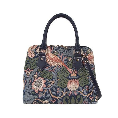 William Morris Canvas/Tapestry Convertible/Shoulder/Hand Bag in Strawberry Thief (Blue)